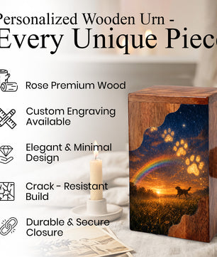Personalized Dog Urn for Ashes, Wooden Cremation Urn, Rainbow Bridge Pet Memorial