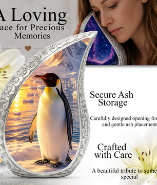 Penguin Memorial Urn for Mom, Dad & Family – Handmade Cremation Urn for Human Ashes