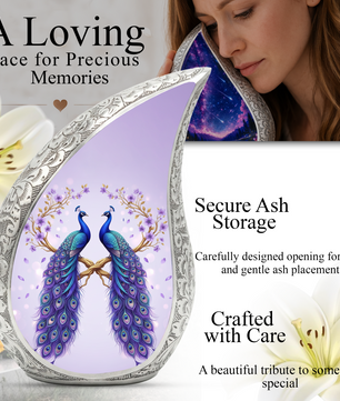 Peacock Memorial Urn for Mom | Elegant Adult Cremation Urn for Ashes