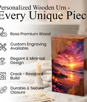 Beach Wooden Cremation Urn for Mom | Ocean Sunset Urn for Human Ashes