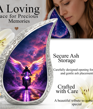 Motorcycle Wing Urn for Dad Ashes | Angel Wings Motorcycle Cremation Urn for Men