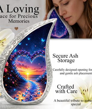 Butterfly Heart Urn for Human Ashes – Beautiful Butterfly Cremation Urn for Ashes, Heart-Shaped Memorial Urn with Butterflies