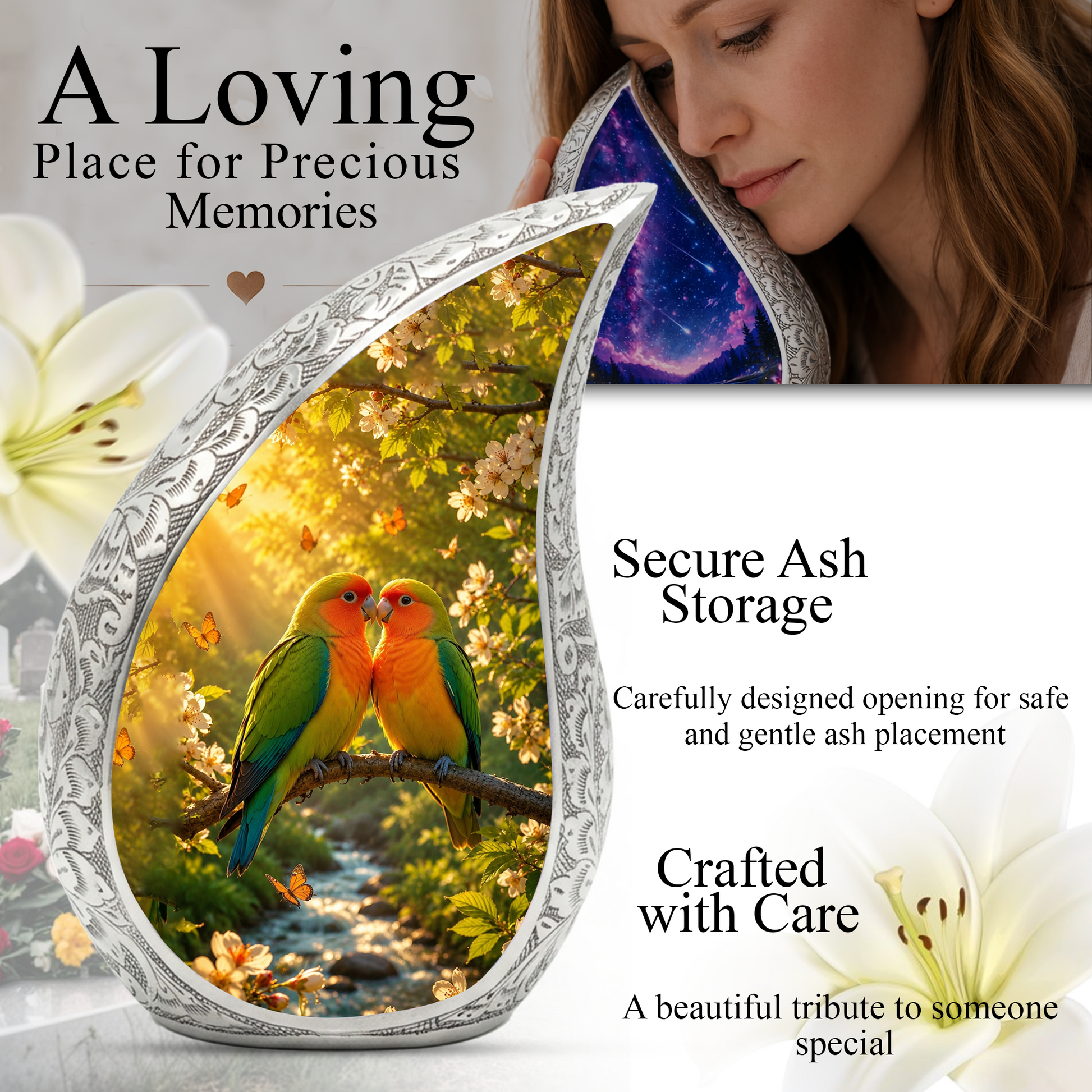 Lovebirds Adult Urn for Human Ashes – Memorial Adult Cremation Urn