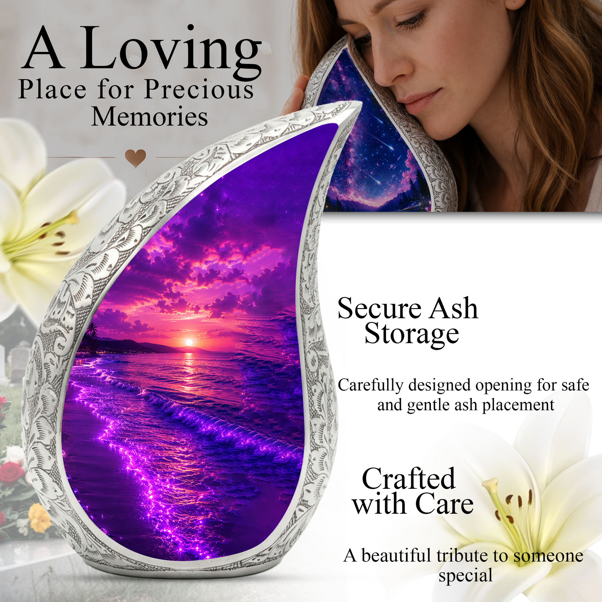 Beach Cremation Urn for Human Ashes – Ocean Sunset Memorial Urn, Beach Theme Urn for Adults