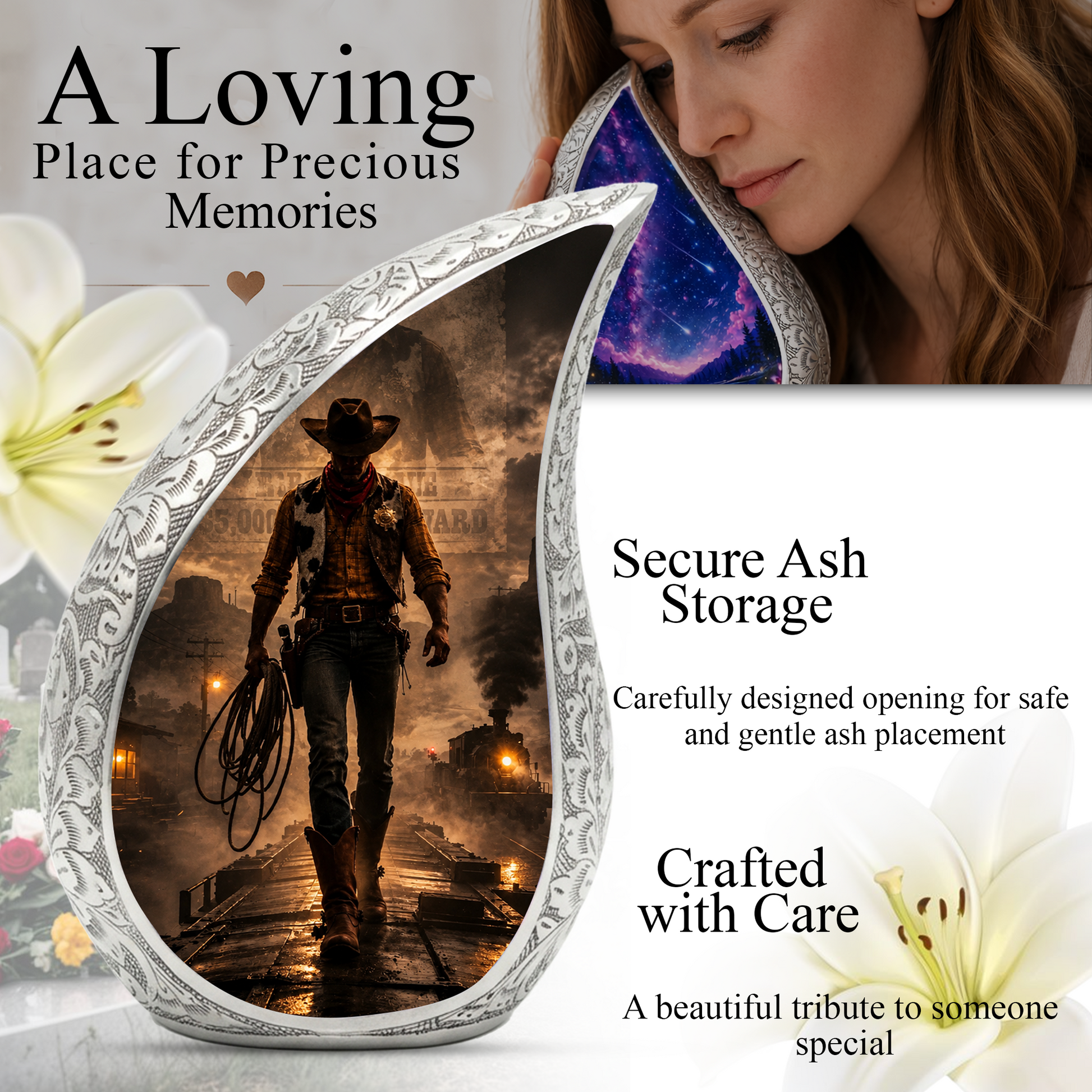 Cowboy Urn for Dad & Men | Western Cremation Urn for Adult Male Ashes | Cowboy Memorial Urn
