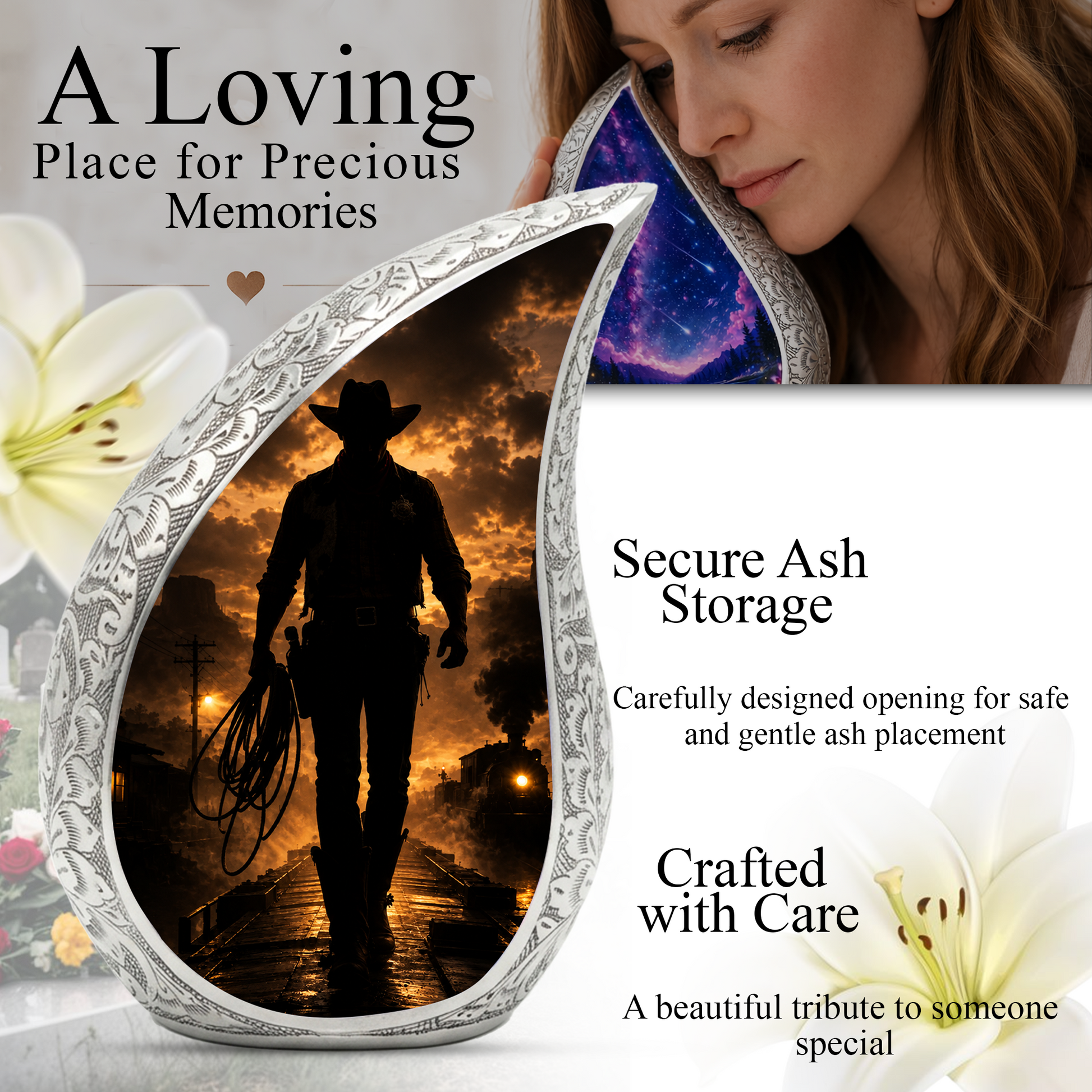 Western Cowboy Urn for Ashes, Cowboy Memorial Keepsake Urn