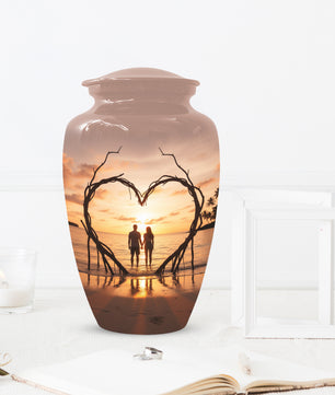 Beach Couple Urn For Male and Female - Extra Large Double Companion Urn For Mom and Dad ( 14 Inch,400CU))