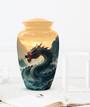Dragon Sunset Urn for Human Ashes | Adult Cremation Urn | Sunset Dragon Memorial Funeral Urn