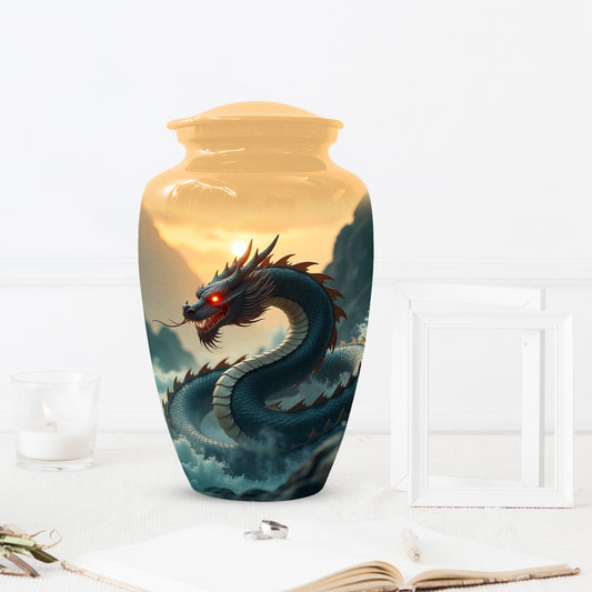 Dragon Sunset Urn for Human Ashes | Adult Cremation Urn | Sunset Dragon Memorial Funeral Urn