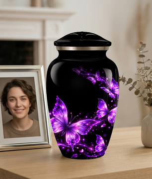 Purple Butterfly Cremation Urn for Ashes | Personalized Adult Memorial Urn | Handmade Butterfly Urn for Human Ashes