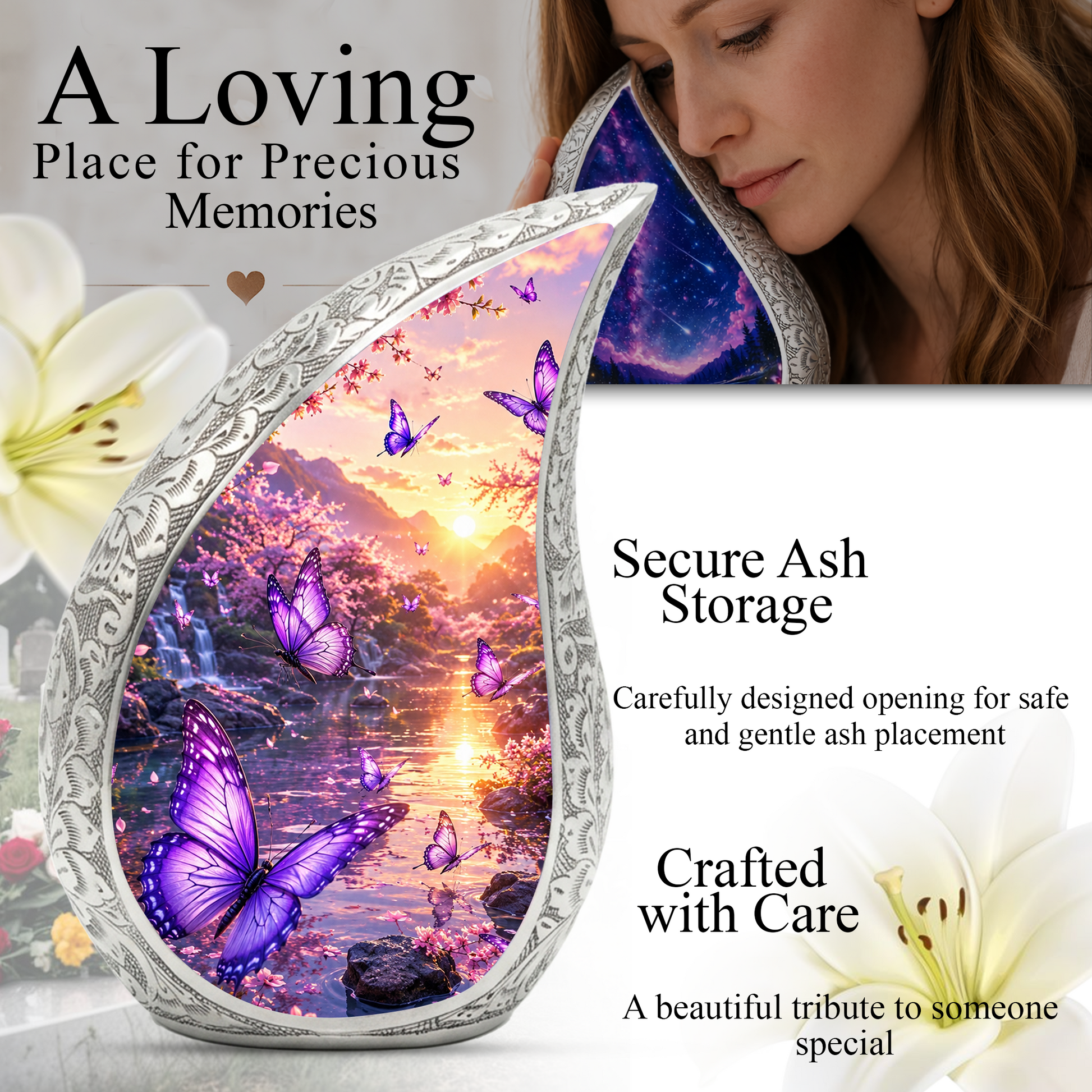 Purple Butterfly Sunset Urn for Ashes | Butterfly Urns for Human Ashes, Butterfly Urn for Cremation