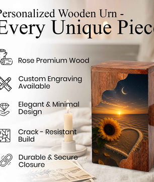 Sunflower Beach Wooden Cremation Urn for Mom | Personalized Memorial Urn for Human Ashes