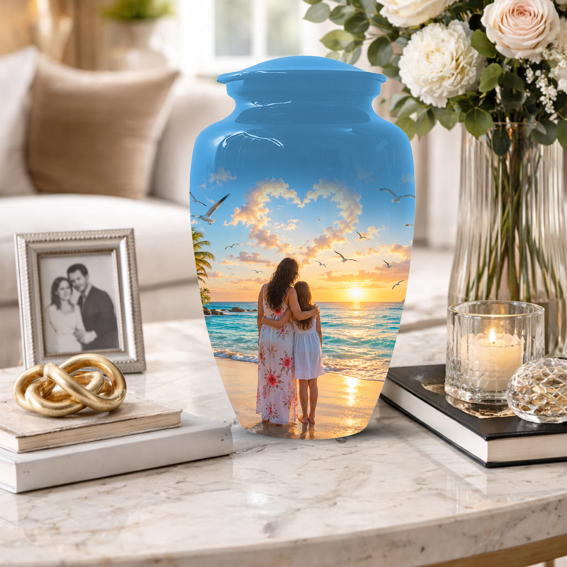 Customizable Mother Daughter Cremation Urn - Custom Photo Text Large Urn Keepsake