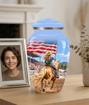 American Flag Cremation Urn – Personalized Cowgirl & Western Memorial Urn for Ashes
