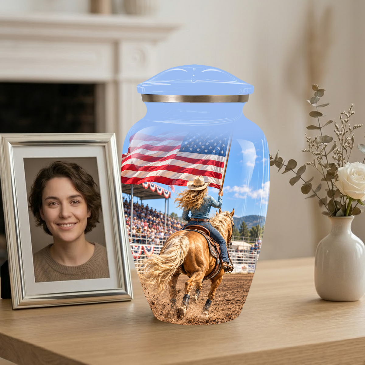 American Flag Cremation Urn – Personalized Cowgirl & Western Memorial Urn for Ashes