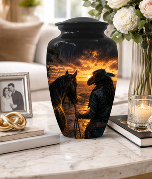 Cowgirl Cremation Urn for Mom - Western Horse Memorial Keepsake Urns | Sunset Equestrian Tribute