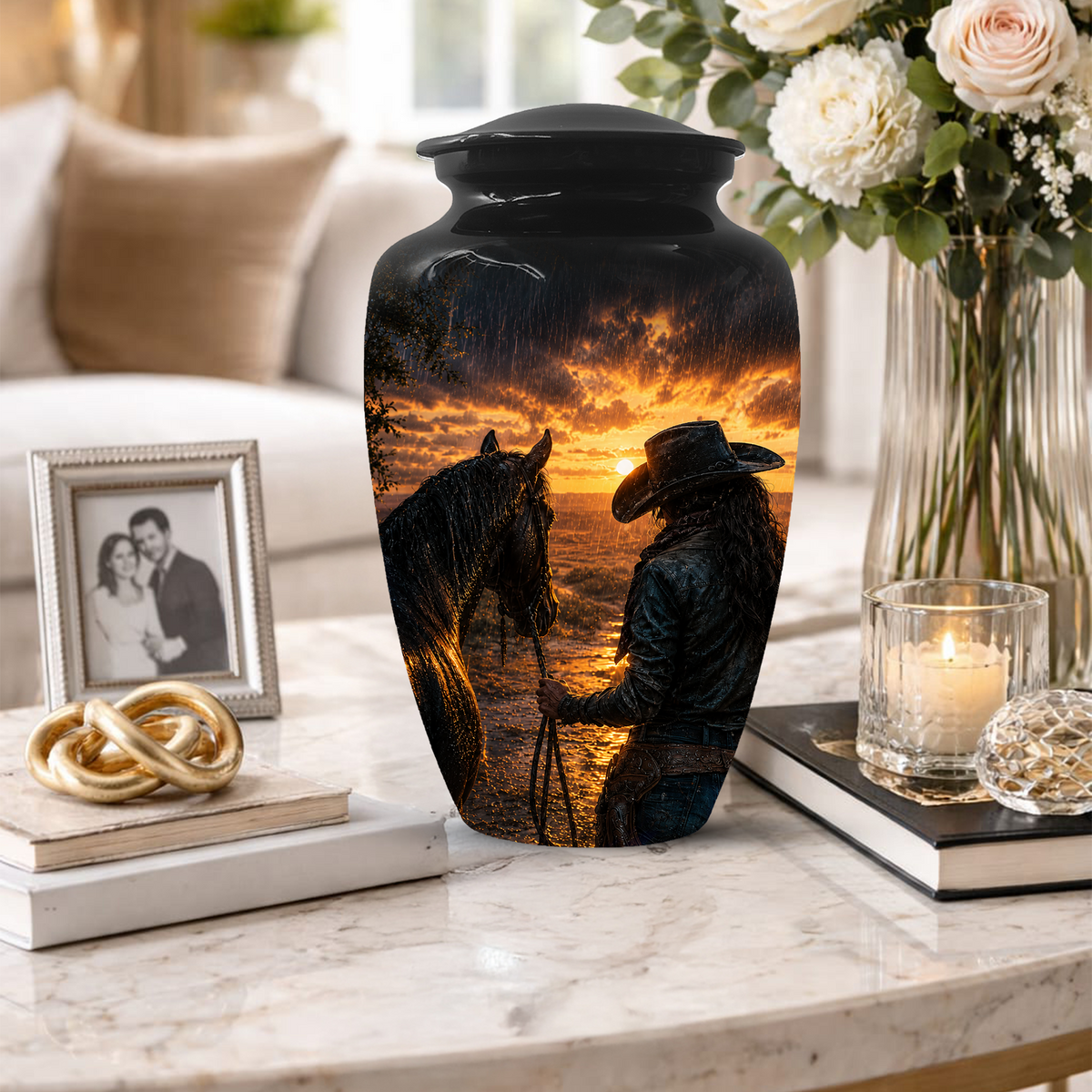 Cowgirl Cremation Urn for Mom - Western Horse Memorial Keepsake Urns | Sunset Equestrian Tribute