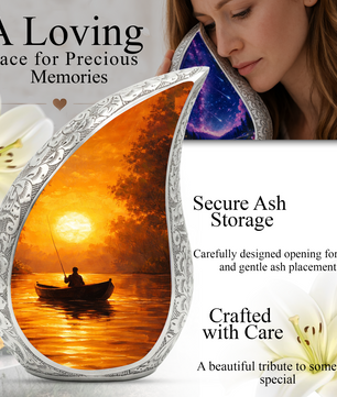 Fishing Sunset Cremation Urn for Dad | Beautiful Fishing Memorial Urn for Male Ashes