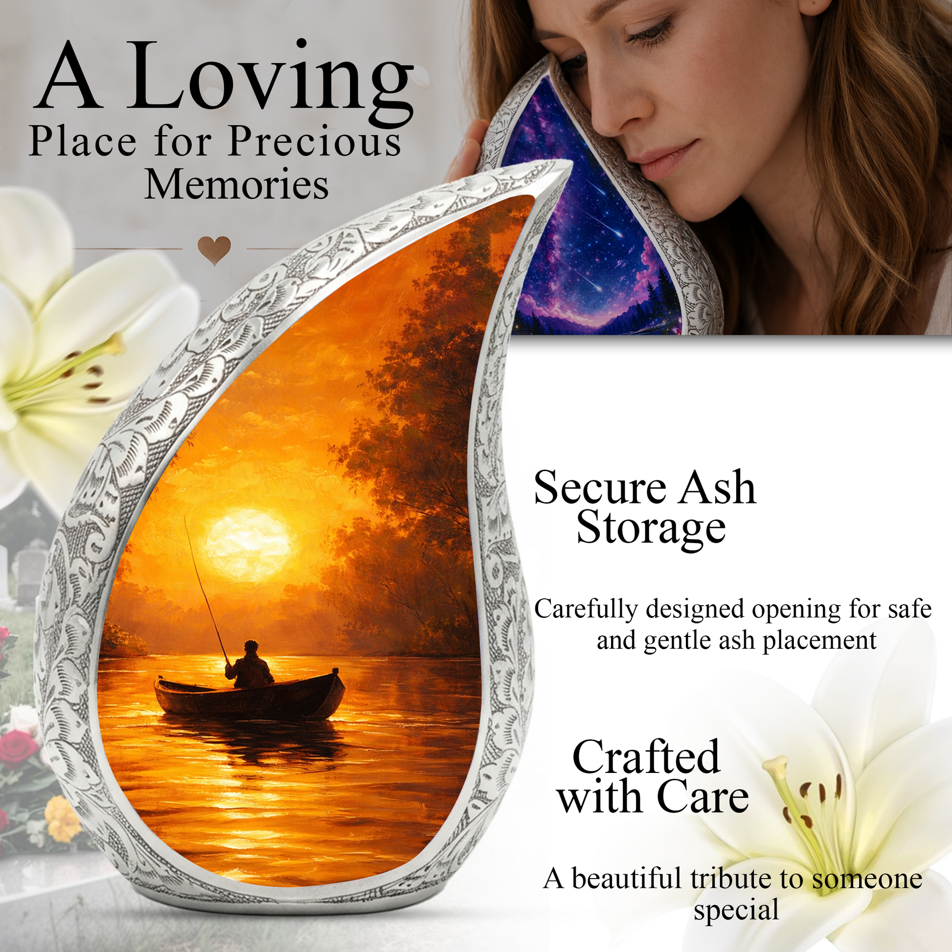 Fishing Sunset Cremation Urn for Dad | Beautiful Fishing Memorial Urn for Male Ashes