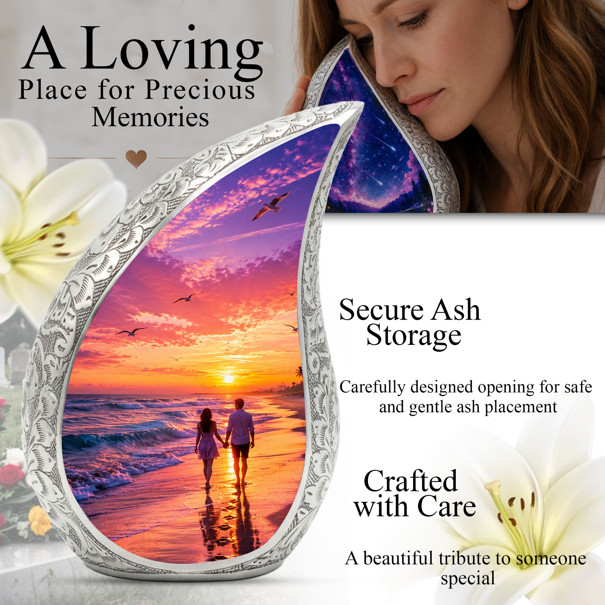 Beach Sunset Urn for Human Ashes | Ocean Sunset Cremation Urn