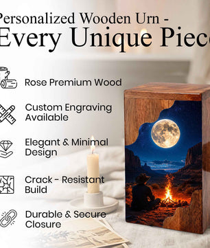Cowboy Wooden Cremation Urn for Human Ashes – Personalized Western Memorial Urn