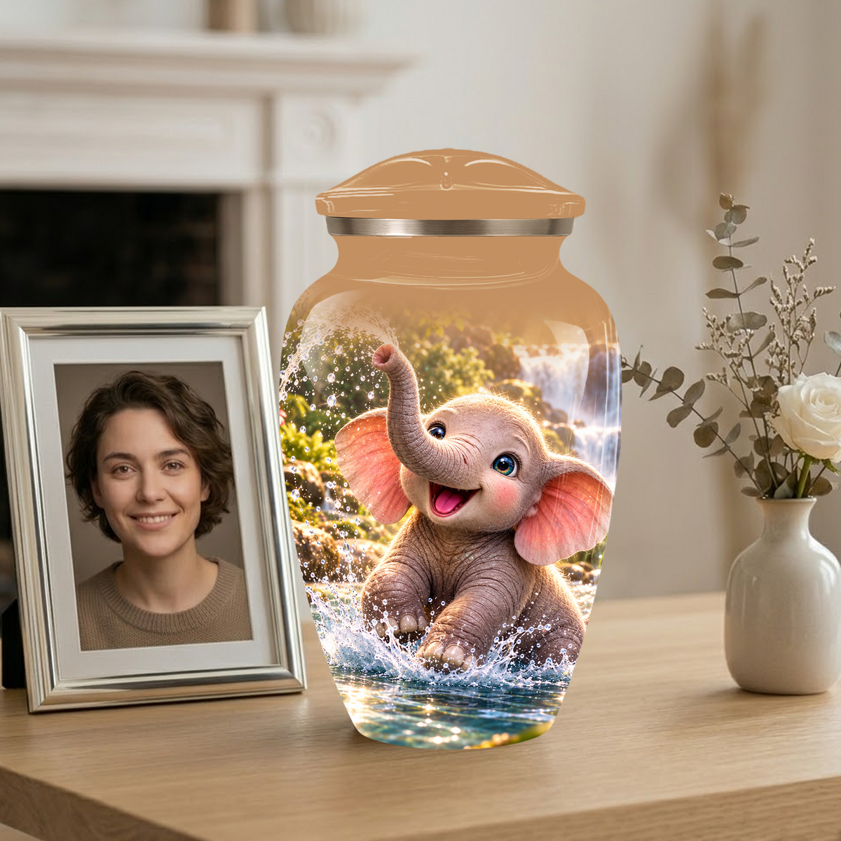 Cute Elephant Cremation Urn for Ashes | Personalized Elephant Memorial Urn | Baby Elephant Urn