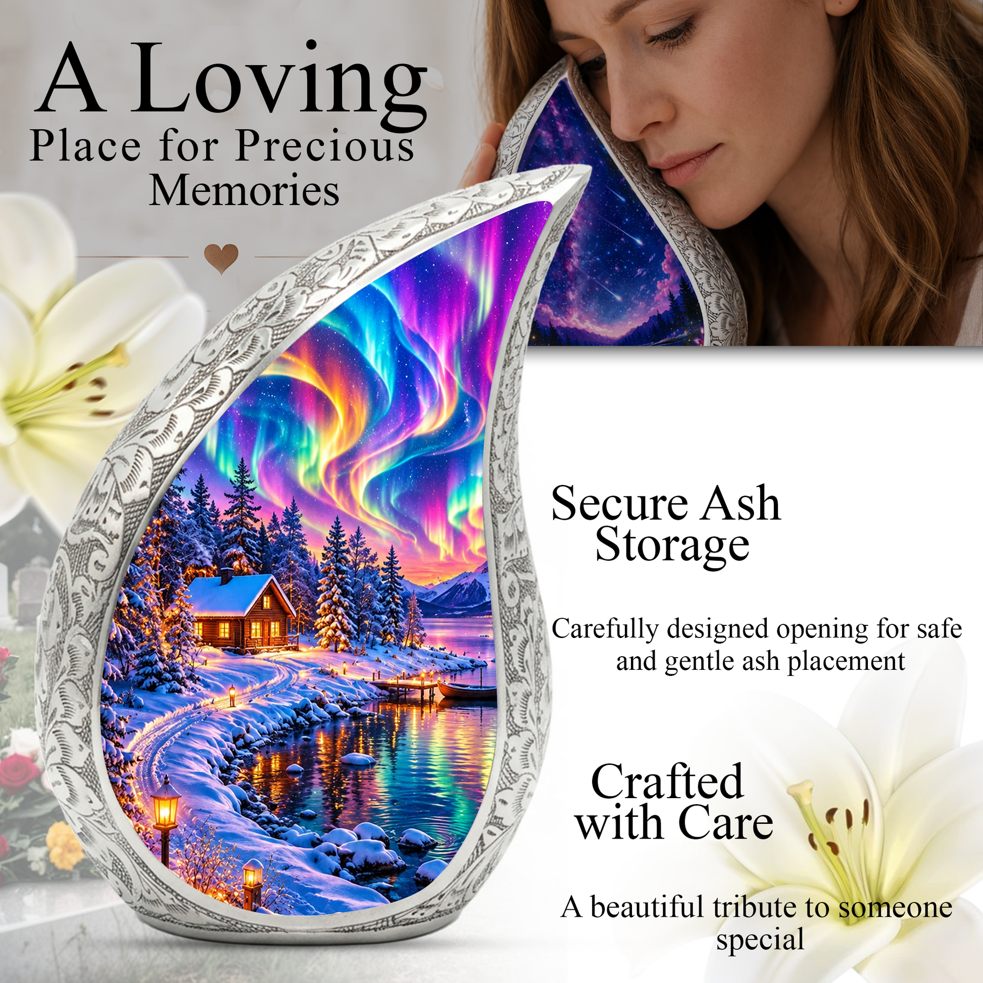 Northern Lights Adult Cremation Urn – Personalized Adult Urn for Ashes | Aurora Memorial Urn