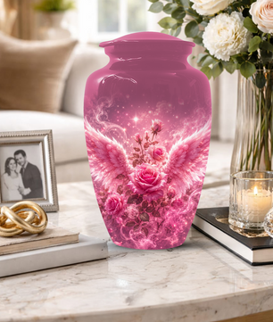Pink Rose Cremation Urn for Ashes -  Personalized Angel Wings Memorial for Mother