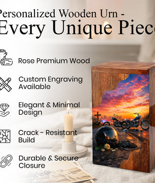 Motorcycle Memorial Wooden Cremation Urn – Wooden Urn for Human Ashes