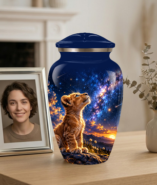 Personalized Cat Cremation Urn for Ashes, Galaxy Cat Adult Memorial Urn, Custom Pet Urn