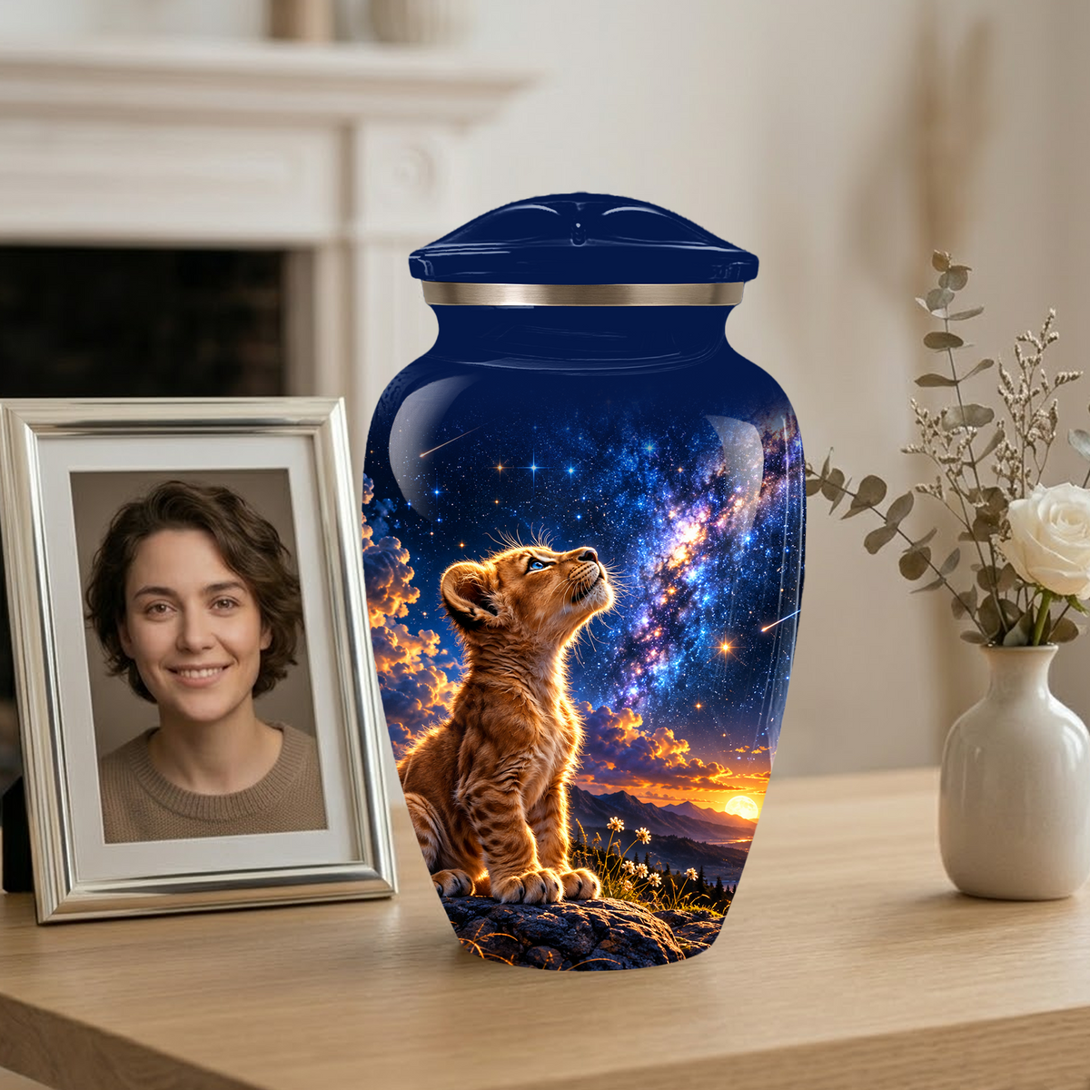 Personalized Cat Cremation Urn for Ashes, Galaxy Cat Adult Memorial Urn, Custom Pet Urn