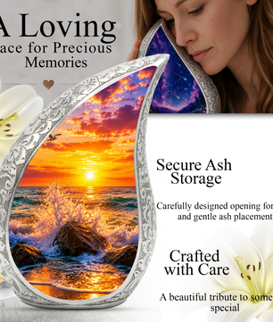 Ocean Sunset Memorial Urn for Mom & Dad – Personalized Cremation Urn for Human Ashes | Beach Funeral Urn for Women & Men
