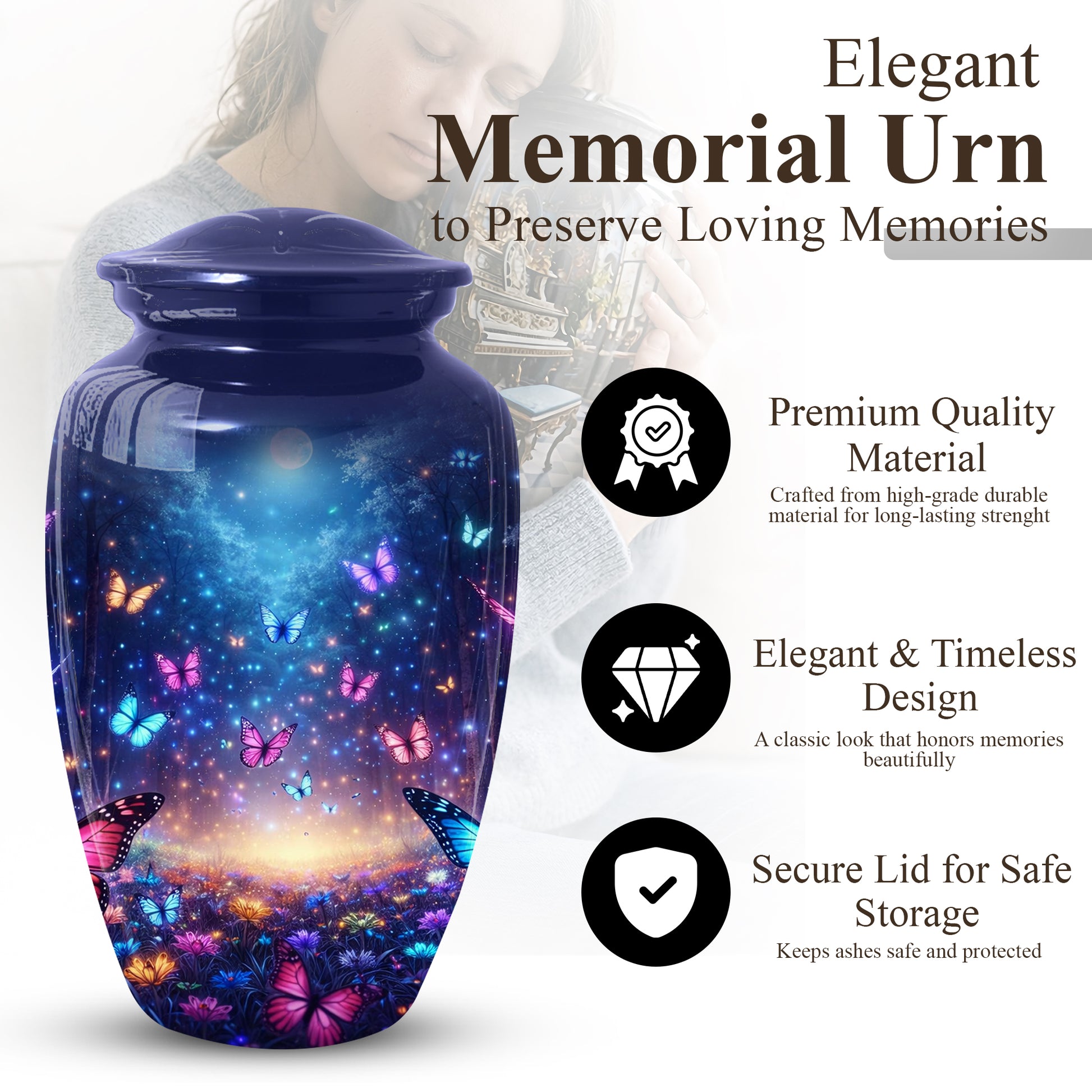 Butterfly Urn for Mom | Beautiful Butterfly Cremation Large Urn for Mother
