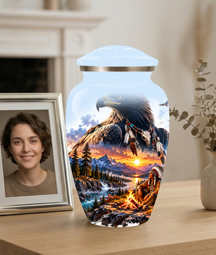 Personalized Adult Cremation Urn for Ashes, Native American Eagle Memorial Urn