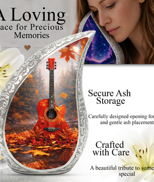 Personalized Guitar Cremation Urn – Custom Music Memorial Urn for Ashes, Teardrop Aluminum Urn, 10 Inch