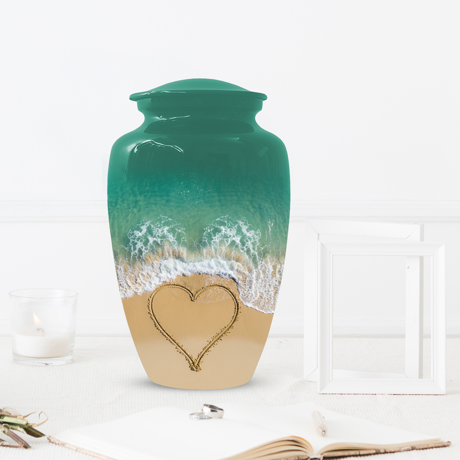 Beach Urn for Ashes, Custom Ocean Cremation Urn, Heart in Sand Memorial Urn
