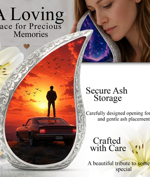 Classic Muscle Car Sunset Urn for Adult Ashes – Vintage Car Memorial Cremation Urn
