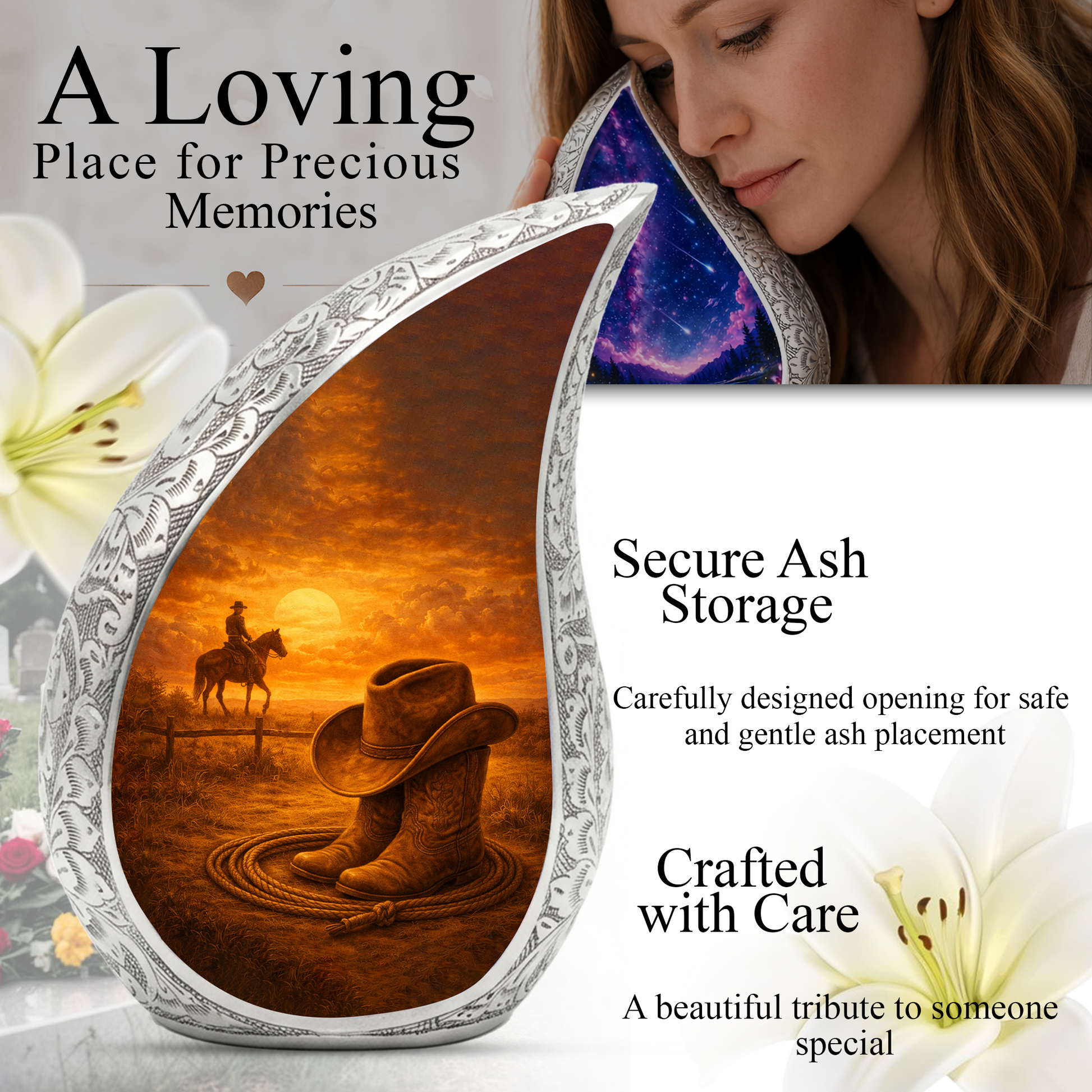 Western Urn for Human Ashes| Cowboy Urn |Personalized Urn for Dad