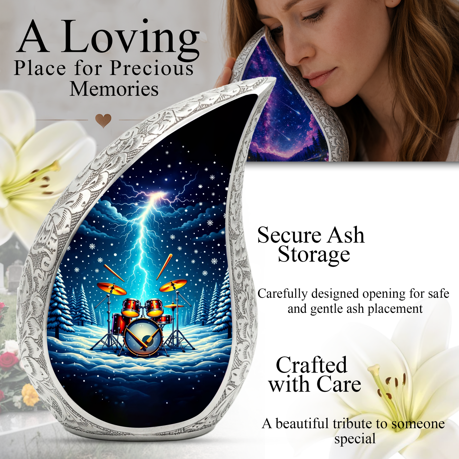 Drum Set Adult Urn for Human Ashes – Premium Drum Set Cremation Urn