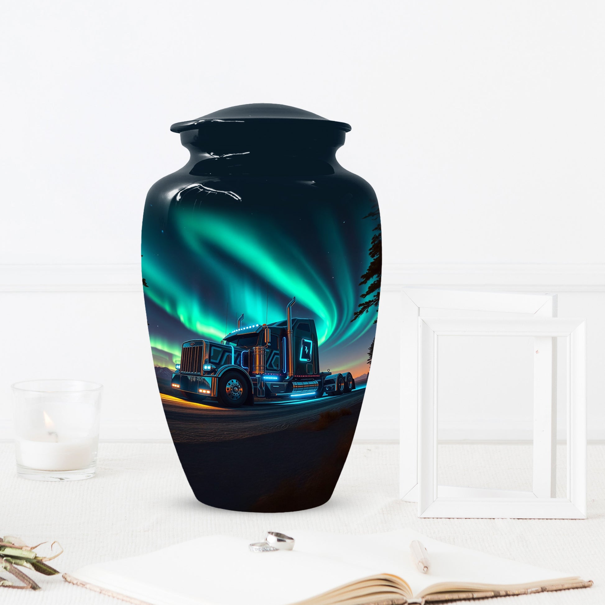 Semi Truck Cremation Urn for Ashes - Personalized Trucker Memorial for Dad | Big Rig Funeral Urns for Adult Male