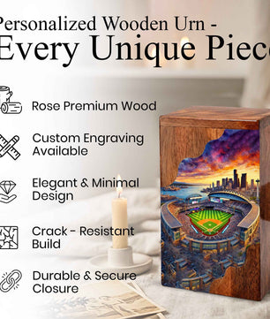 Wooden Cremation Urn – Baseball Stadium Memorial Urn | Custom Wooden Urn for Dad