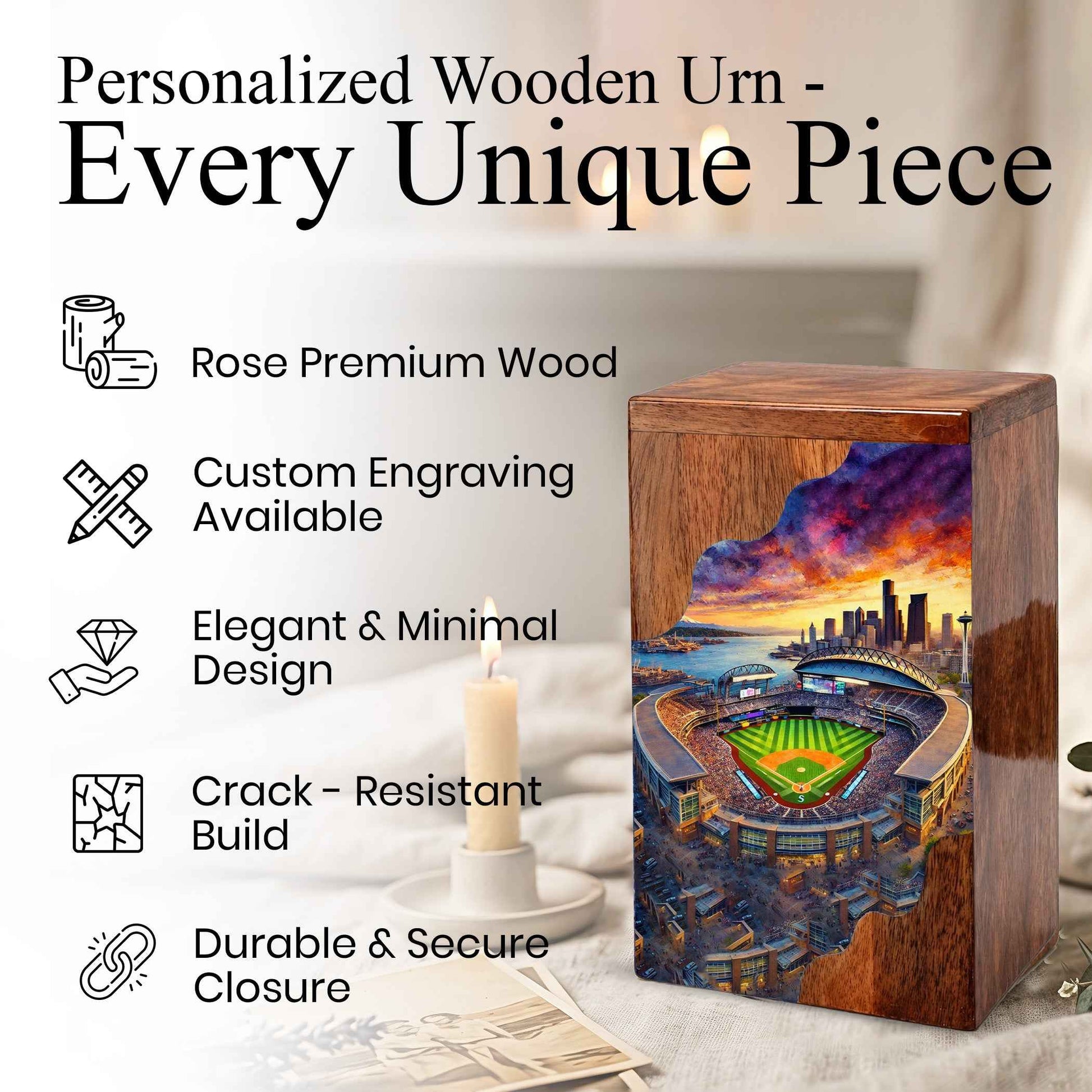 Wooden Cremation Urn – Baseball Stadium Memorial Urn | Custom Wooden Urn for Dad