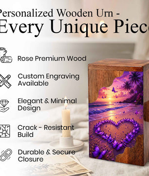 Butterfly Wooden Cremation Urn | Wooden Urn for Human Ashes | Purple Butterfly Urn