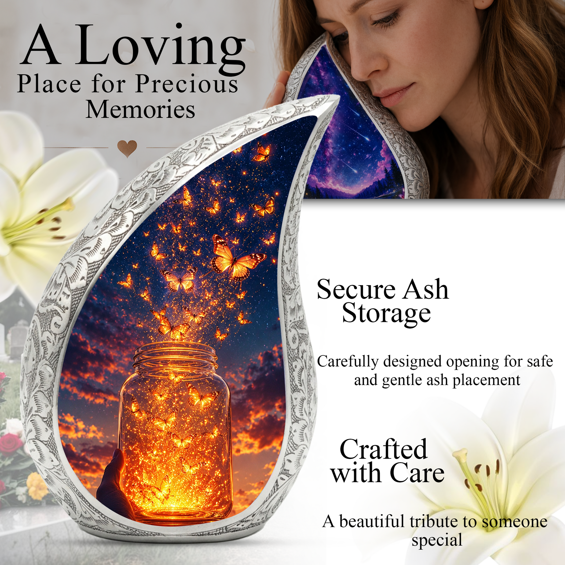 Butterfly Sunset Urn for Ashes | Glowing Butterfly Cremation Urn, Butterfly Urn for Human Ashes, Beautiful Memorial Urn