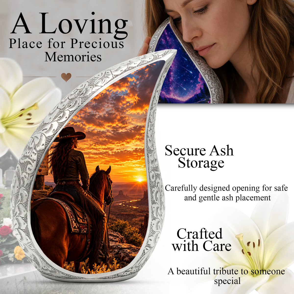 Cowboy Cremation Urn for Ashes, Western Horse Memorial Urn, Personalized Adult Urn