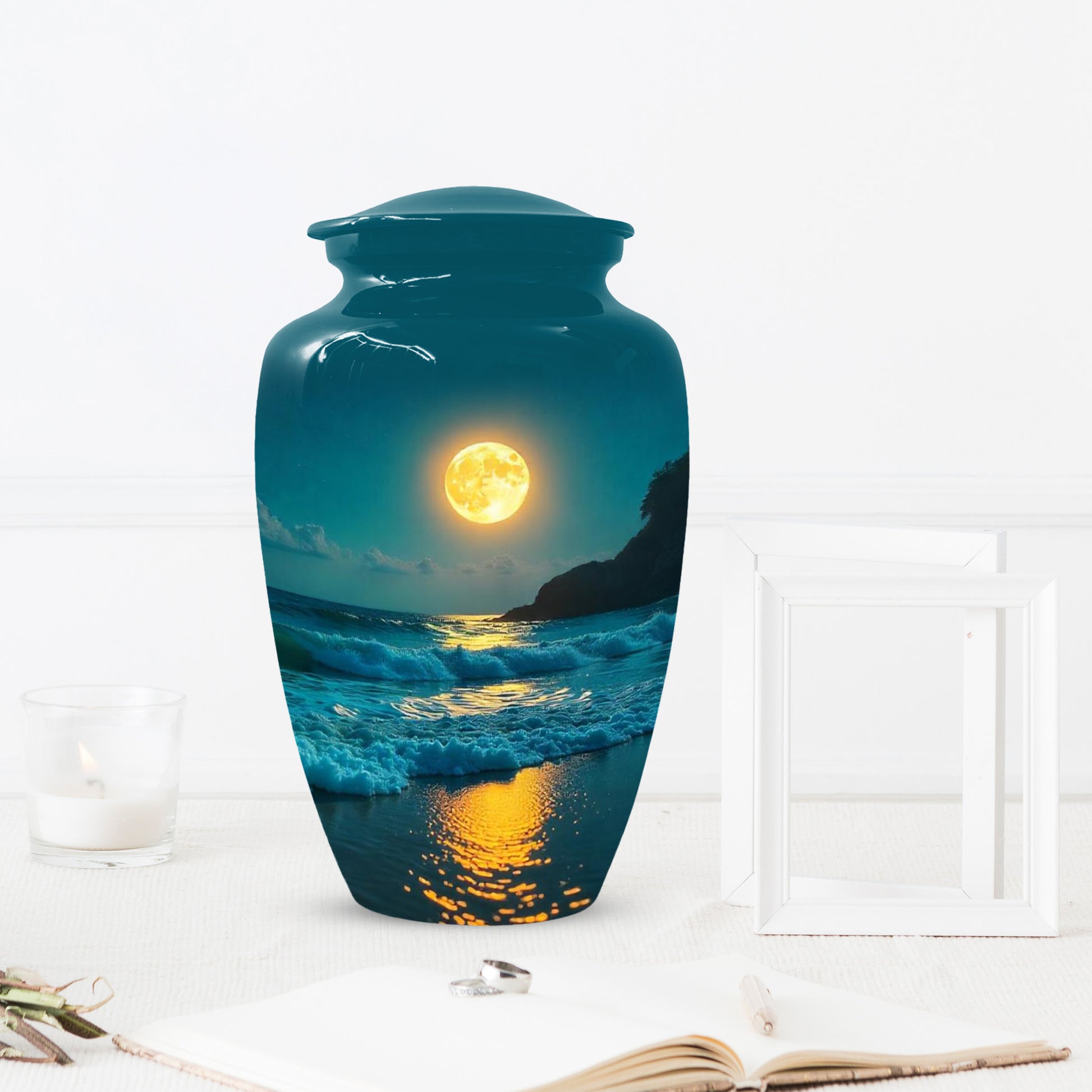Ocean Moon Cremation Urn for Adult Ashes | Peaceful Beach Memorial Urn