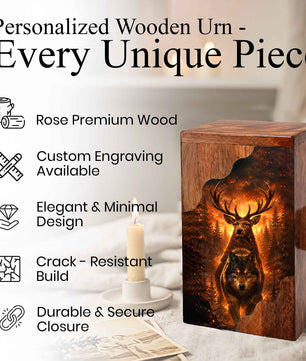 Wolf & Stag Wooden Cremation Urn – Woodland Memorial Urn