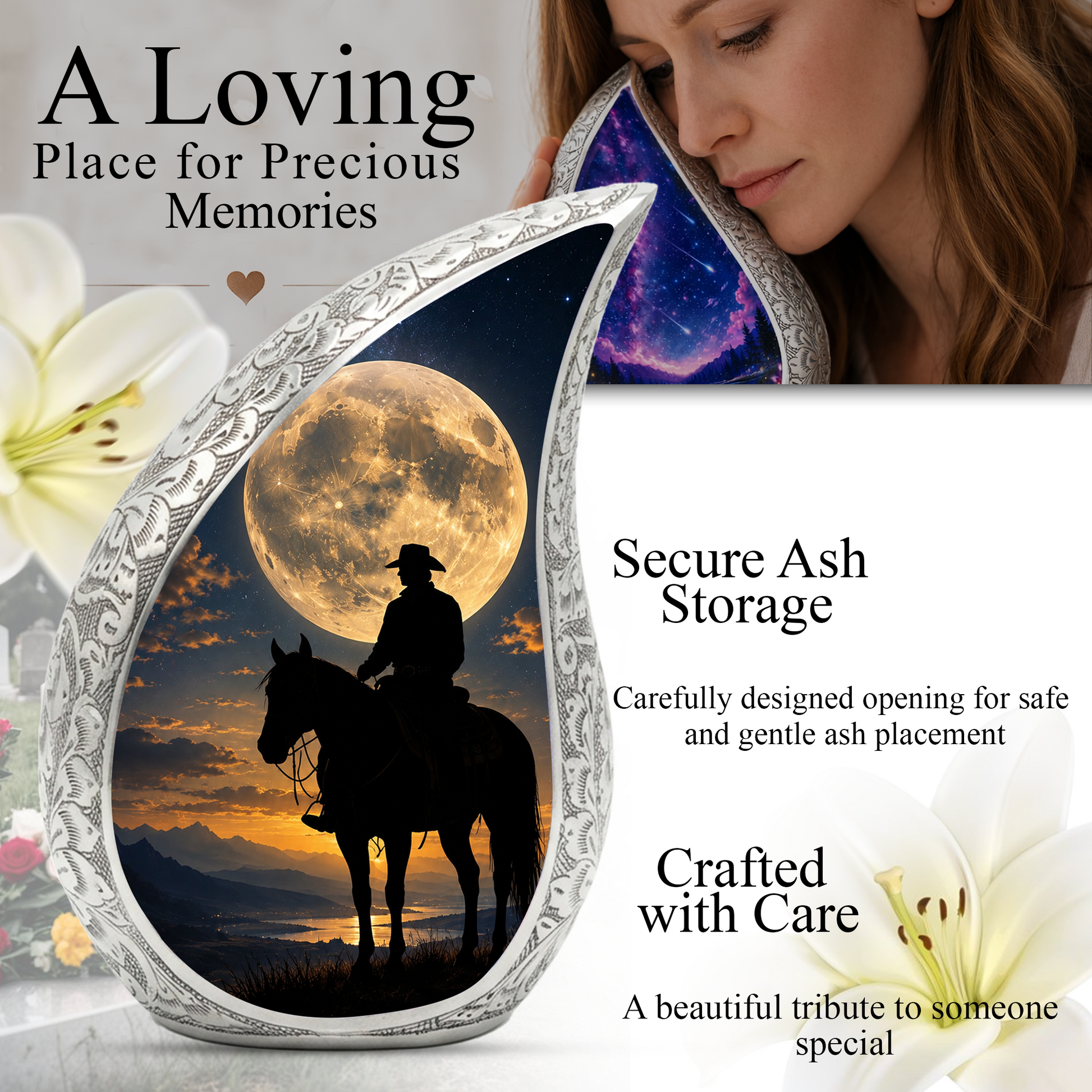 Cowboy Urn for Human Ashes | Western Cremation Urn for Men, Dad, Father & Cowboy Memorial