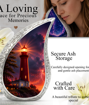 Orange Lighthouse Thunder Urn for Human Ashes | Adult Cremation Urn for Men & Women
