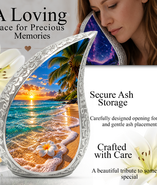 Beach Cremation Urn for Ashes, Tropical Ocean Memorial Urn, Sunset Beach Adult Urn, Personalized Coastal Cremation Urn